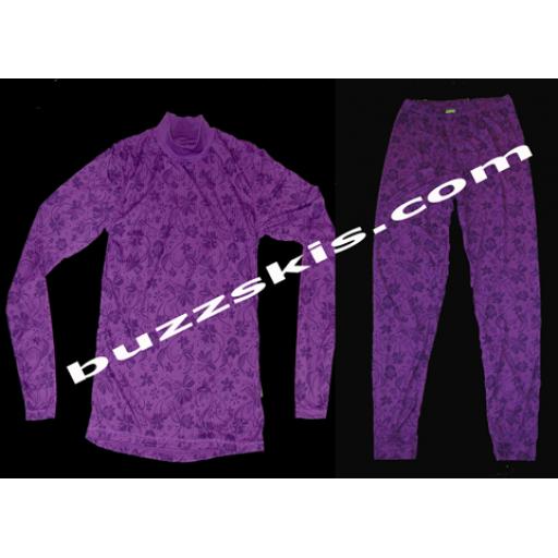 Womens 5 Seasons Layla Purple Flower Thermal Base Layer set