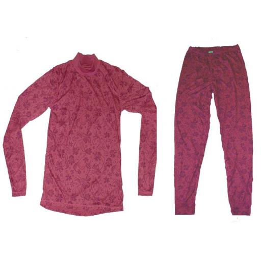 Womens Five Seasons Layla PINK Floral Thermal Base Layer set